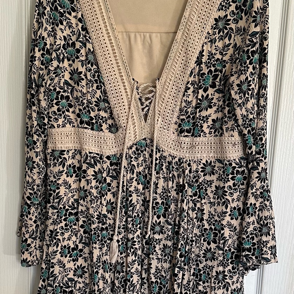 Torrid Black and Teal Floral Lace Mini Dress
